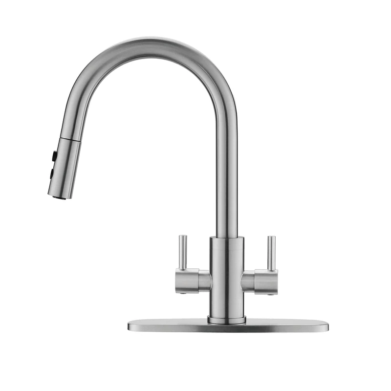 Kitchen Faucet, Kitchen Sink Faucet, 2 Handles Sink Faucet, Faucet, Kitchen Faucet Pull Down, Faucet with Sprayer, Bar Faucet, Stainless Steel, Brushed Nickel, PAKING - Image 1