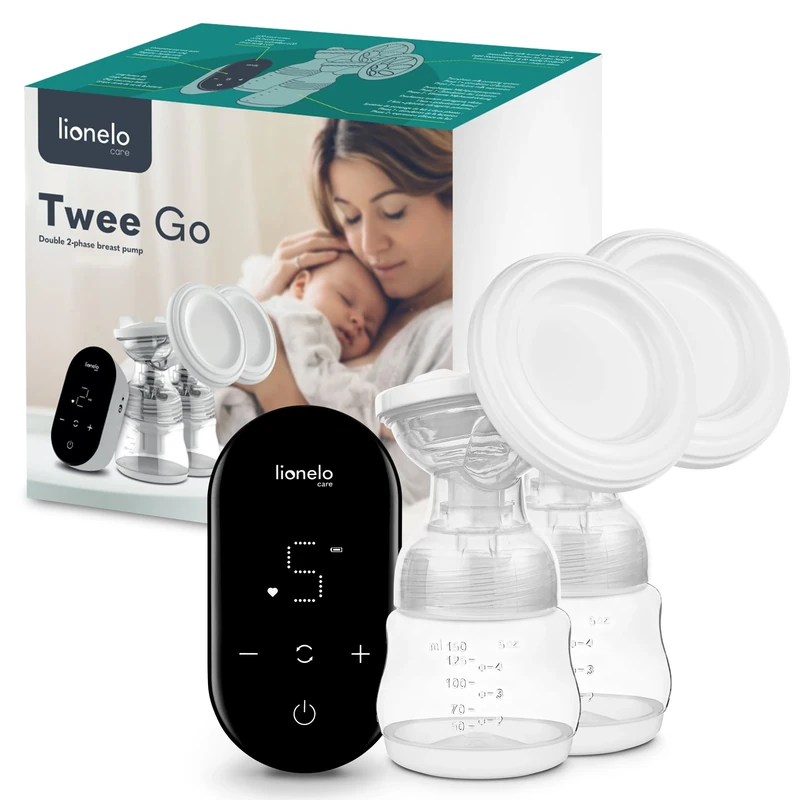 LIONELO TWEE GO Electric Double Breast Pump with Two Phase Pumping Technology, Portable and Compact, 9 Suction Levels, 5 Massage Levels, Extremely Quiet Operation