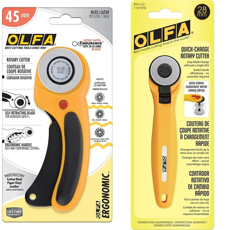 Olfa RTY-2DX Deluxe Rotary Cutter, 45 mm & 28mm Small Rotary Cutter, Yellow