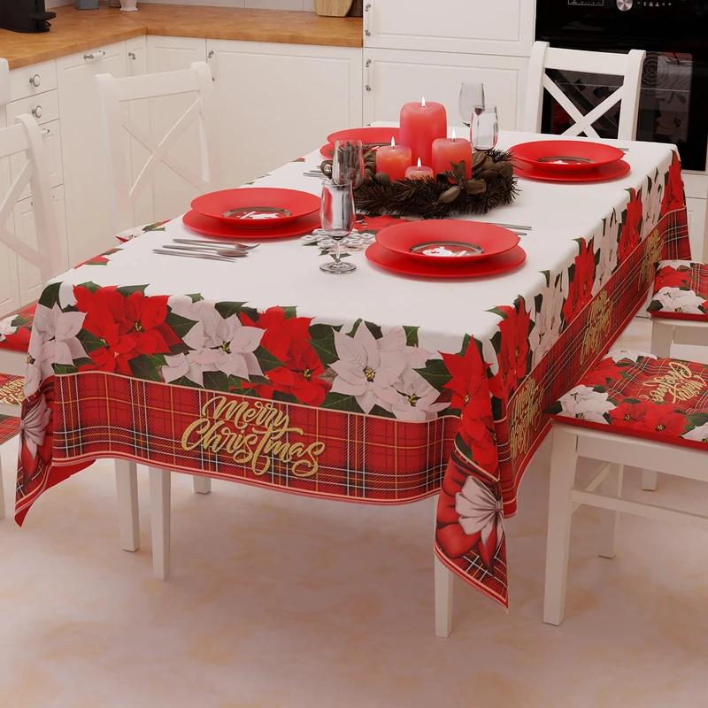 PETTI Artigiani Italiani - Christmas Tablecloth Stain Resistant Rectangular Christmas Table Cover Kitchen Floral Design X12 Seats (140x240 cm) 100% Made in Italy
