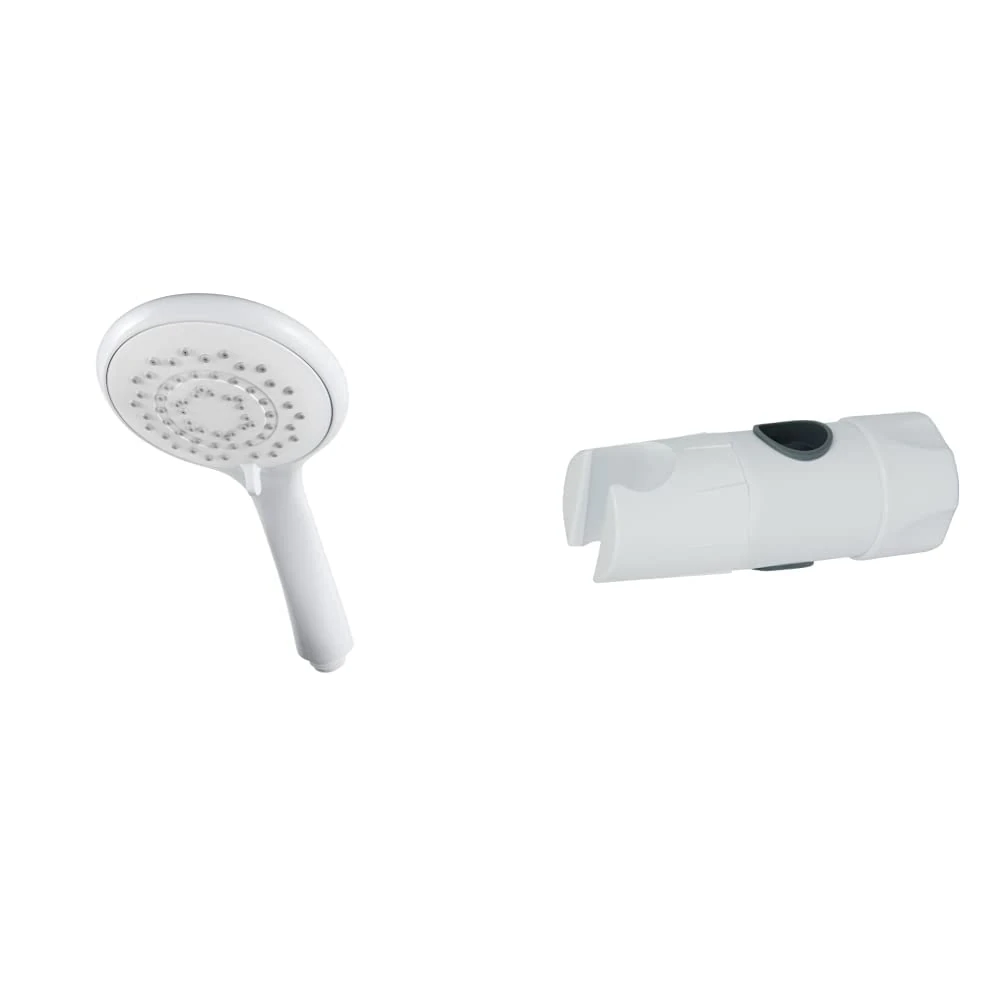 Triton 5 Position Shower Head, White & RERRHH19WHT Riser Rail Handset Holder, White, 19 mm