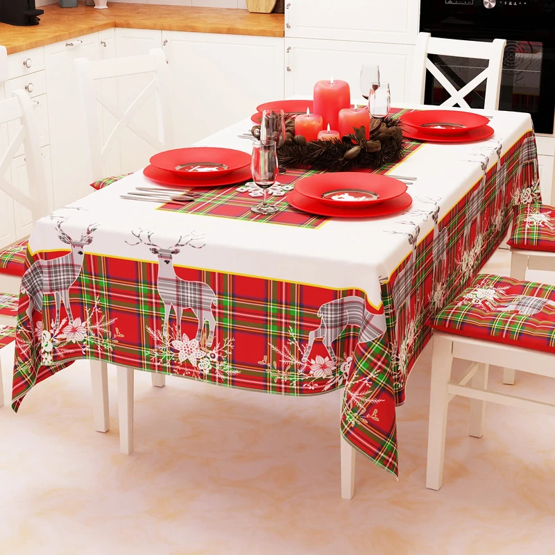 PETTI Artigiani Italiani - Table Cloth, Christmas Stain Resistant Table Cloth, Christmas Kitchen Table Cover Grey Reindeer Design X24 Seats (140 x 450 cm) 100% Made in Italy