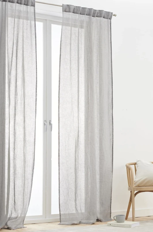 JOTEX Ellen Multifunctional Curtain, Semi-Transparent Linen Curtains for the Living Room (Set of 2), Grey, 250 cm