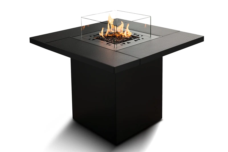 Planika Square Table Gas Fire Table with Cover - Outdoor Garden Fire and Table - Internal Compartment for Gas Bottle - Weatherproof
