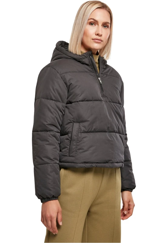 Urban Classics Women's Ladies Puffer Pull Over Jacket, Black, L