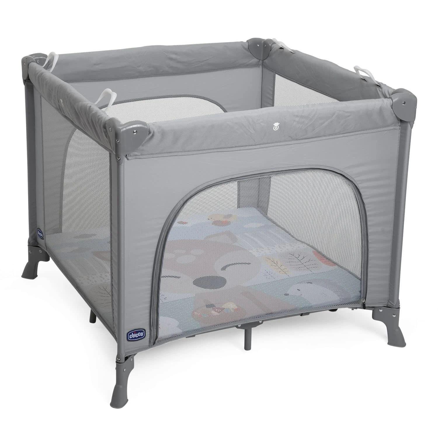 Chicco Open Box Playpen, Travel Cot for Babies and Toddlers from Birth to 15 kg, Foldable and Compact with Play Mat, Mesh Window, 4 Handles and Carry Bag