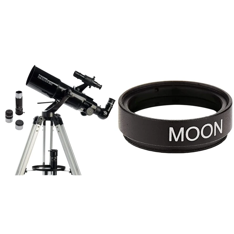 Celestron 21087 PowerSeeker 80AZS Telescope - Black & 94119-A 1.25 Inch Moon Filter