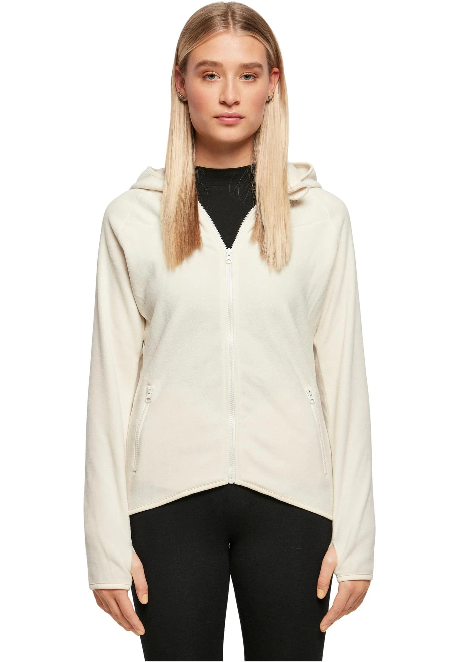 Urban Classics Women's Ladies Polar Fleece Zip Hoody Hooded Sweatshirt, whitesand, S