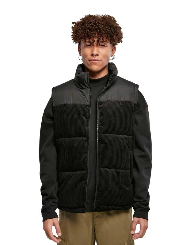 Urban Classics Men's Cord Vest Vest, Black, XL