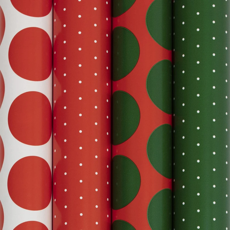 Clairefontaine 202051AMZC - A Box Of 10 Rolls Of Gift Paper - Excellia Paper 80g - Dimensions : 5x0,70m - Pattern : Christmas, Dots, Red, White, Green
