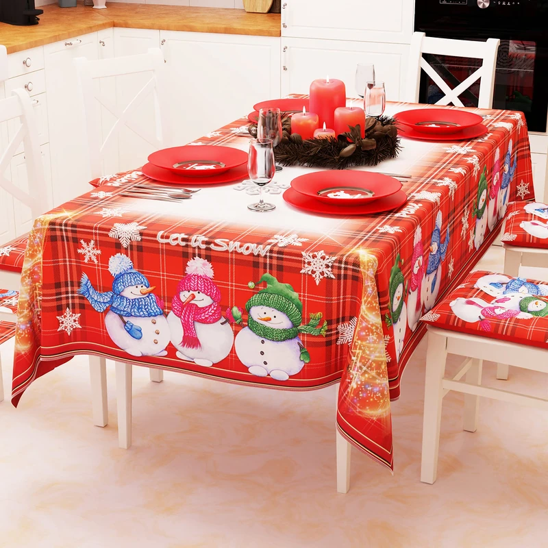 PETTI Artigiani Italiani - Table Cloth, Christmas Stain Resistant Table Cloth, Christmas Kitchen Table Cover with Snowman Design X24 Seats (140 x 450 cm) 100% Made in Italy
