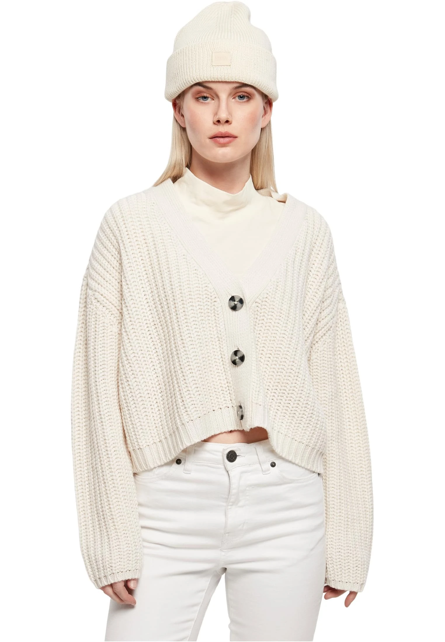 Urban Classics Women's Ladies Oversized Cardigan Sweater, Whitesand, 3XL