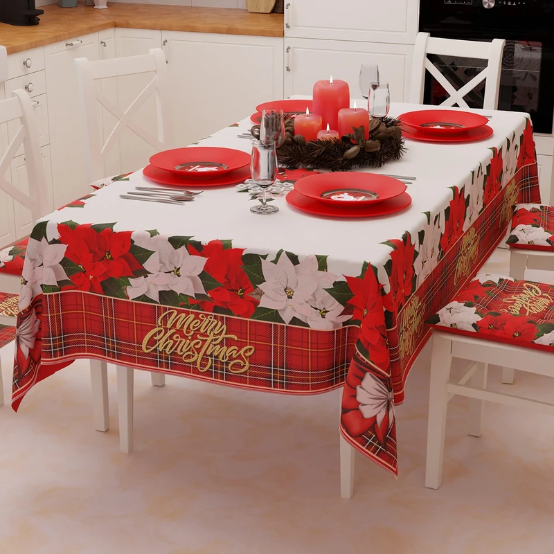 PETTI Artigiani Italiani - Christmas Tablecloth Stain Resistant Rectangular Christmas Table Cover Kitchen Floral Design X24 Seats (140x450 cm) 100% Made in Italy