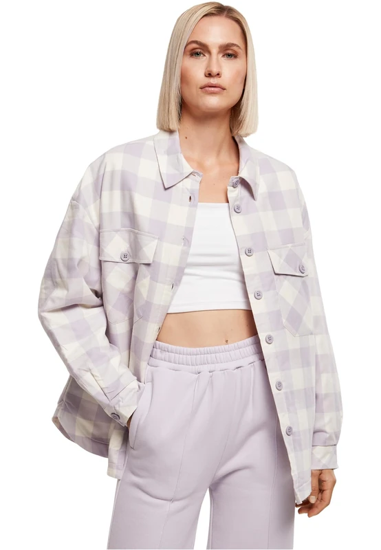 Urban Classics Women's Ladies Flanell Padded Overshirt Jacket, whitesand/softlilac, L