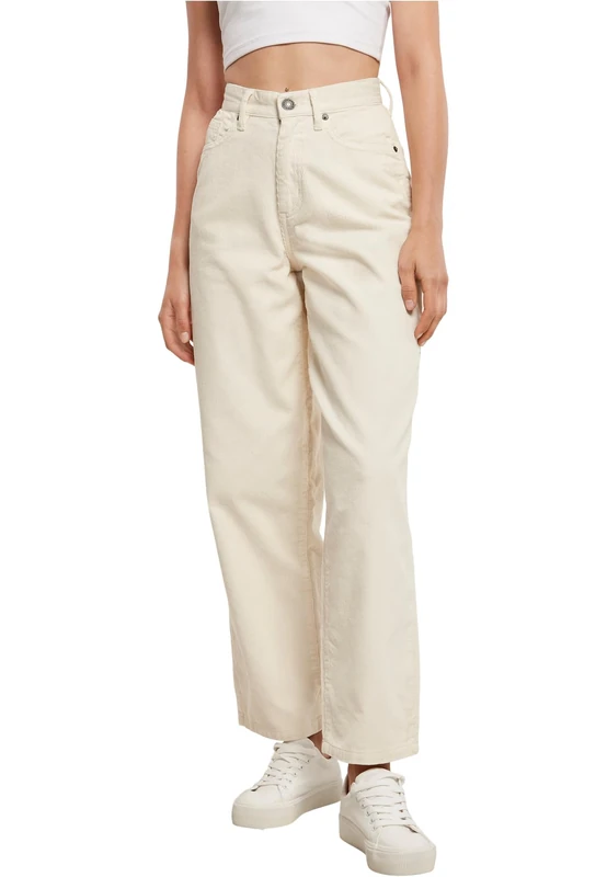 Urban Classics Women's Ladies High Waist 90´S Wide Leg Corduroy Pants, whitesand, 30 - Image 1