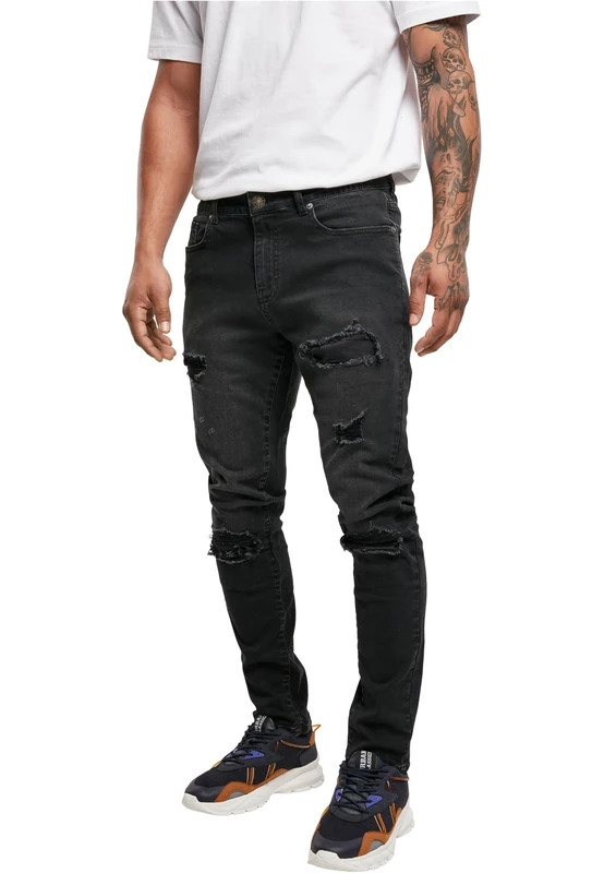 Urban Classics Men's Slim Fit Jeans Pants, realblk Heavy Destroyed Washed, 40/32