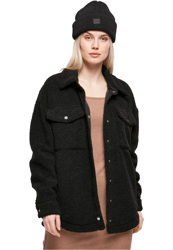 Urban Classics Women's Ladies Sherpa Overshirt Shirt, Black, 5XL