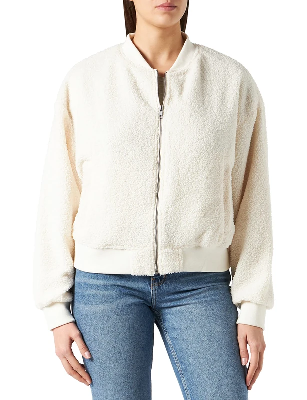 Urban Classics Women's Ladies Oversized Sherpa Bomber Jacket Jacket, whitesand, 5XL