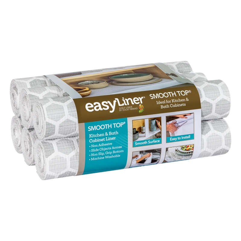 Smooth Top EasyLiner for Cabinets & Drawers - Easy to Install & Cut to Fit - Shelf Paper & Drawer Liner Non Adhesive - Non Slip Shelf Liner - 12in. x 10ft. - 6 Roll Project Pack- Grey Subtle
