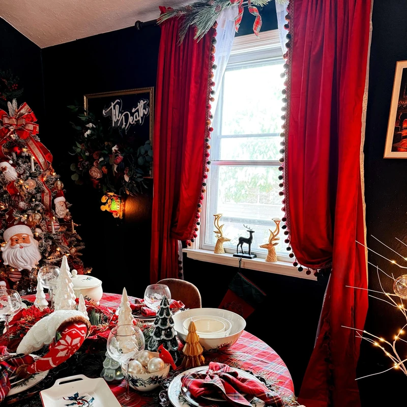 StangH Luxury Red Pompom Velvet Curtains - Christmas Home Decoration Thermal Insulated Room Darkening Window Drapes for Bedroom/Living Room/Sliding Door/Theater, W52 x L96, 2 Panels & Tiebacks