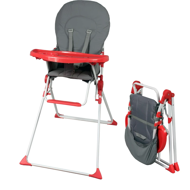 Bambisol Fixed Folding Baby Highchair | Ultra Compact and Light, Removable Adjustable Shelf | Red