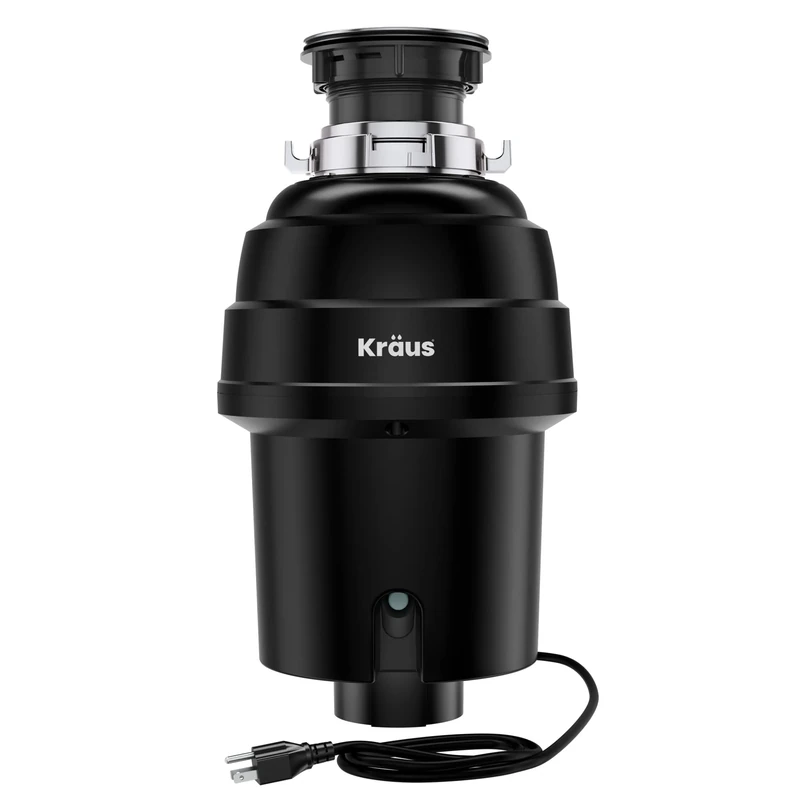 Kraus KWD100-100MBL WasteGuard 1 HP Continuous Feed Garbage Disposal with Ultra-Quiet Motor for Kitchen Sinks with Power Cord and Flange Included, Matte Black