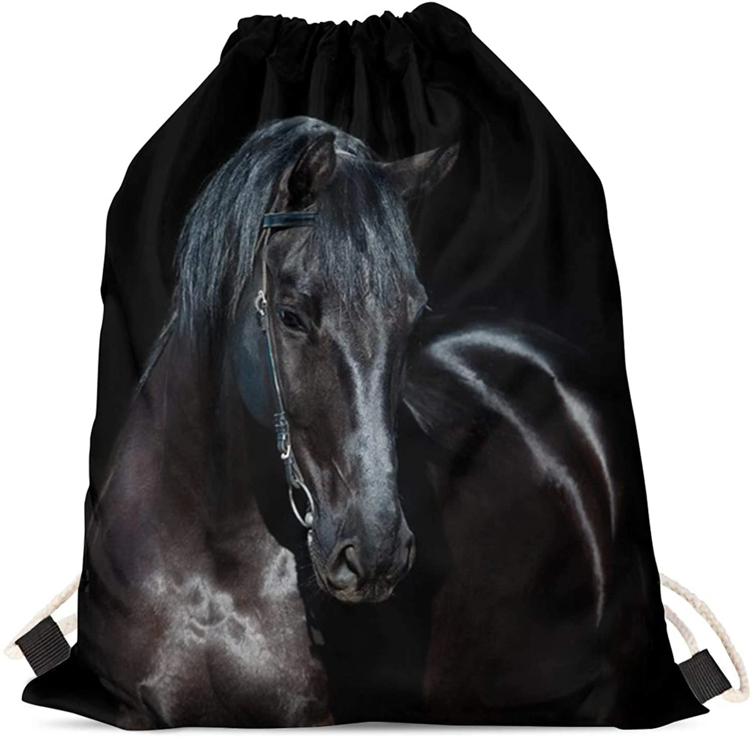 Jeiento Black Horse Drawstring Bag Backpack for Womens Girls Gym Sport Cinch Bag Workout Swimming Softpack for Teens
