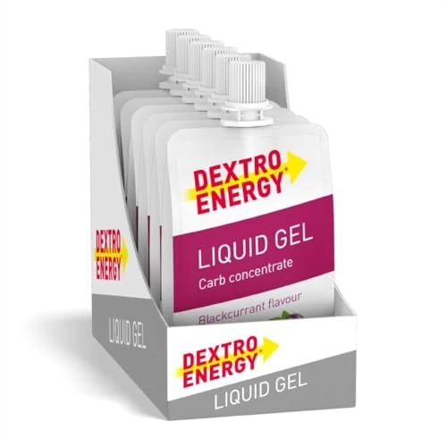 Dextro Energy Blackcurrant Liquid Gel | Non-Sticky, High Carb with 28 g of Carbohydrates | Liquid Burst of Energy for Running or Cycling | Vegan | Pack of 6