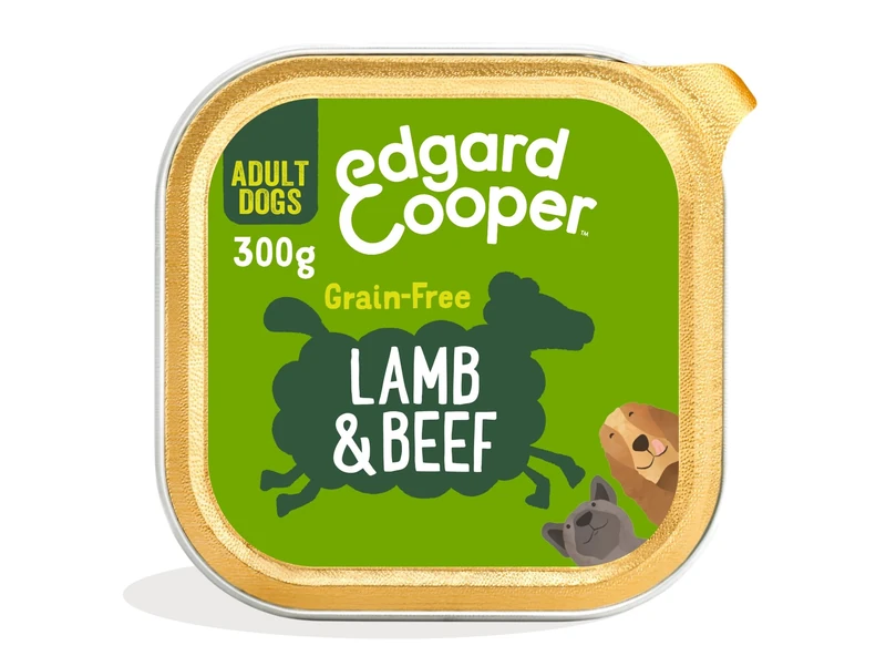 Edgard Cooper Grain-Free Wet Dog Food for Adult Dogs, LambBeef 18 x 300g, Natural Dogs Food in Cup with Fresh Meat Amino Acids, Gluten-Free, High Protein