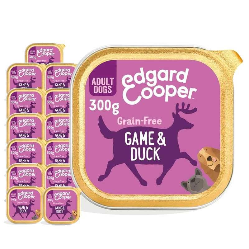 Edgard Cooper Grain-Free Wet Dog Food for Adults Dogs, GameDuck 18 x 300g, Natural Dogs Food in Cup with Fresh Meat Amino Acids, Gluten-Free, High Protein