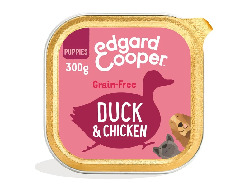 Edgard Cooper Puppy Grain-Free Wet Dog Food, Duck Chicken 18 x 300g, Natural Dogs Food in Cup with Fresh Meat Amino Acids, Gluten-Free, High Protein