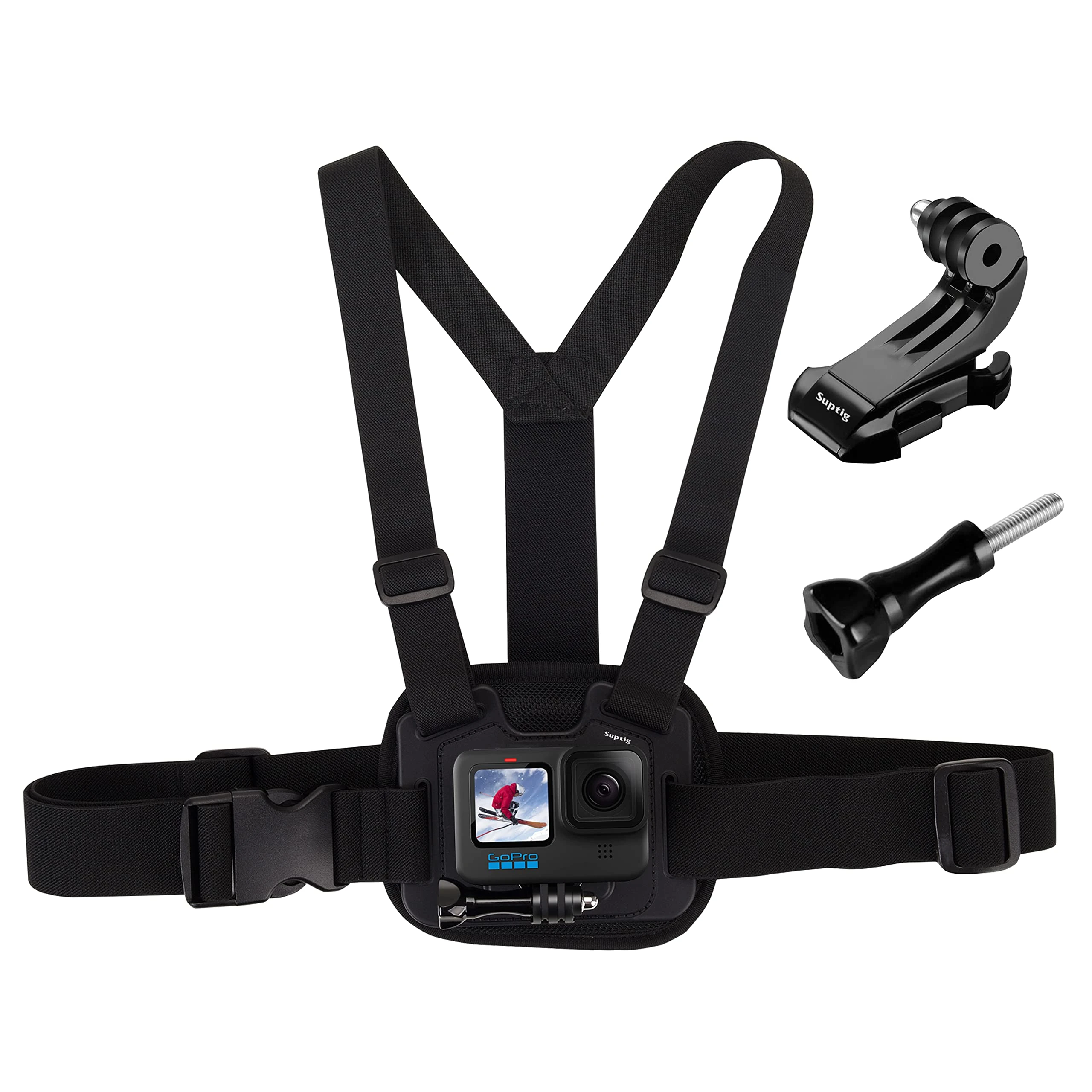 Suptig Chest Mount, Adjustable Chest Strap, Breathable Material for Gopro Hero 13 Hero 12 Hero 11 Hero 10 Hero 9 Hero 8 Hero 7 Hero 5 Hero 4 Hero 3, AKASO, DJI osmo and More Action Cameras
