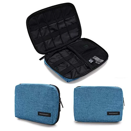 bagsmart Small Travel Electronics Cable Organiser Bag for Hard Drives, Cables, USB Cable, SD Card (Lake Blue)