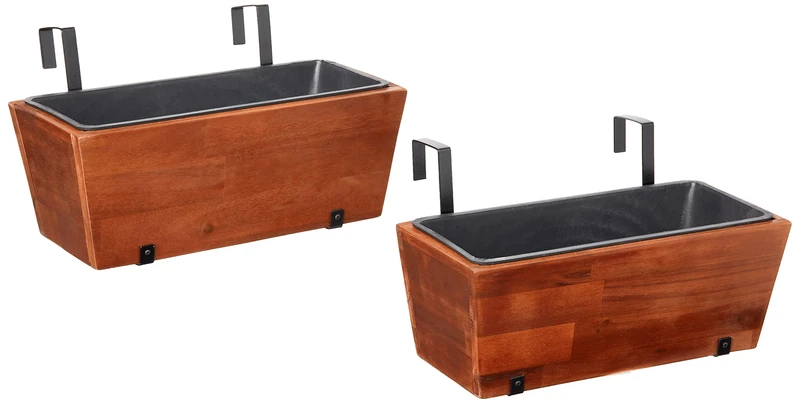 Amazon Aware Acacia Wood Hanging Rectangular Garden Planter, 46 cm, Brown, 2-Pack