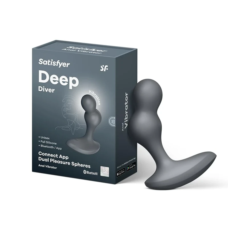 Satisfyer Deep Diver Connect App Bluetooth Butt Plug | Silicone Mens Sex Toy | Waterproof (IPX7) | Prostate Massage | for Men & Women | Small & Discreet | Incl. Vibration | Colour: Black