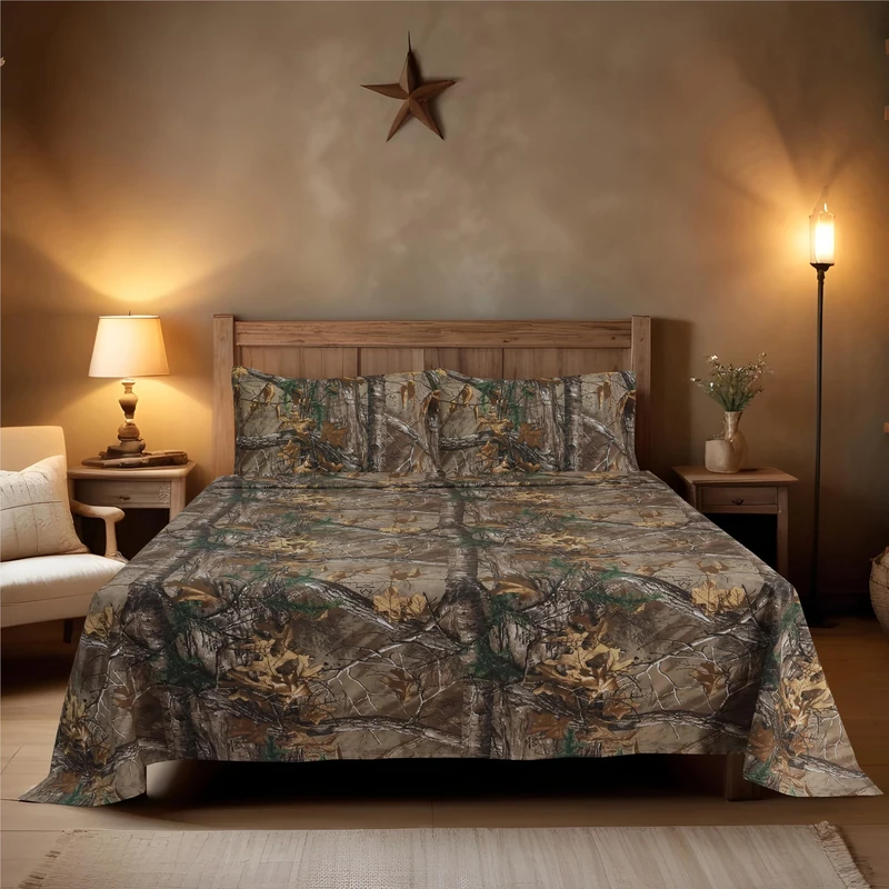 Boston Linen Company Realtree Xtra Camouflage-Bettwäsche-Set für King-Size-Betten, Polyester-Baumwollgewebe, superweich, pflegeleicht, Perkal-Gewebe, Camouflage-Bettwäsche,King Size
