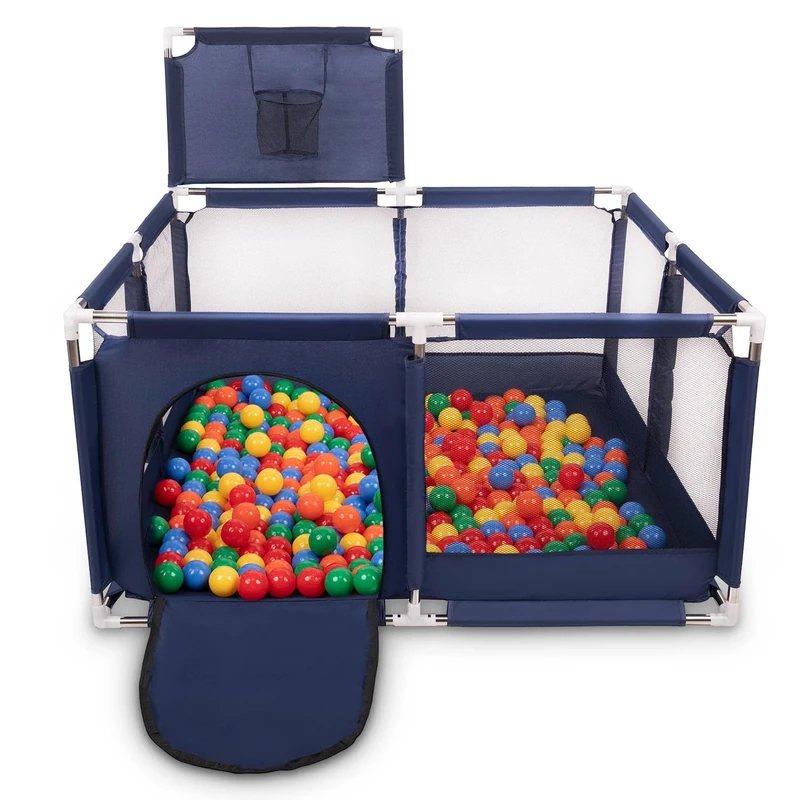Selonis Square Play Pen Filed with 100 Balls Basketball, Blue:Green/Yellow/Blue/Red/Orange