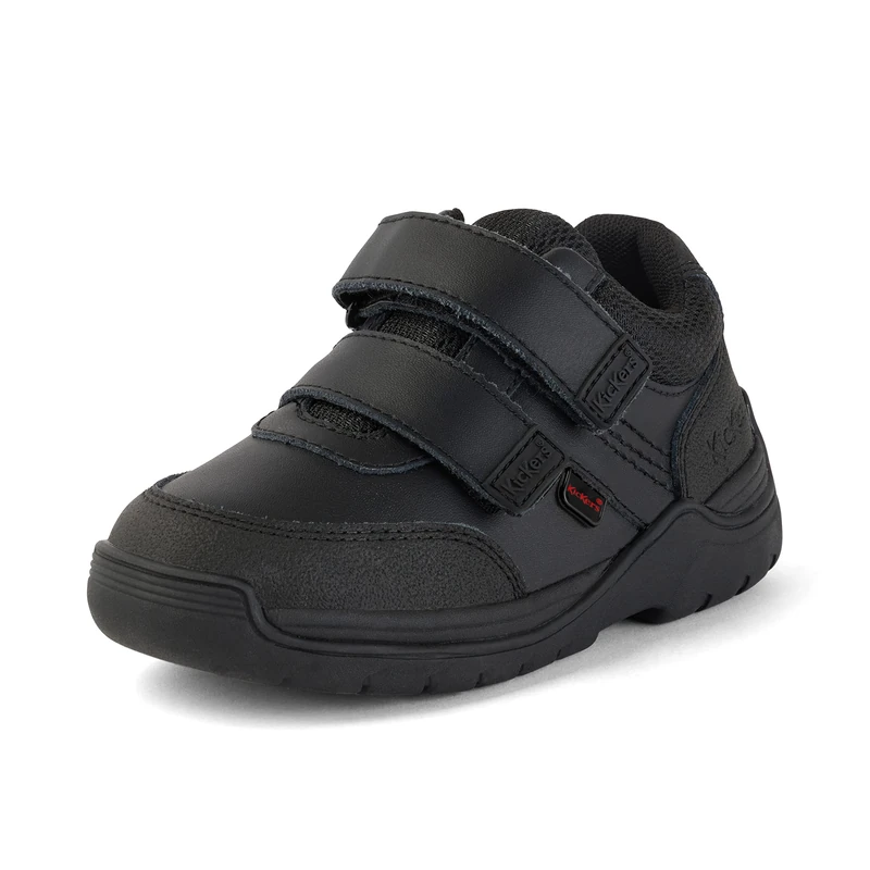 Kickers Boy's Stomper Mid Twin Strap Leather School Shoes | Smart Everyday School Look | Hook & Loop Fastening, Cushioned for All-Day Wear, Black, 6 UK Child