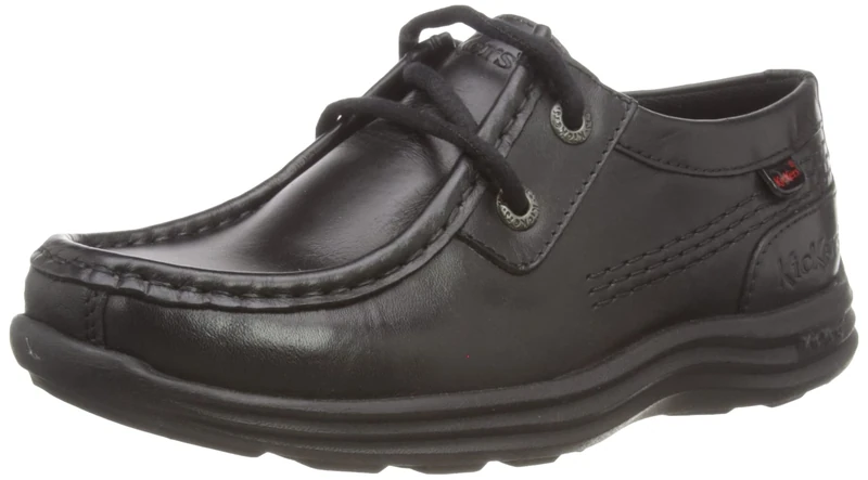 Kickers Boy's Reason Moc Toe Leather School Shoes | Smart Everyday School Look | Everyday Comfort Fit, Cushioned for All-Day Wear, Black, 12.5 UK Child