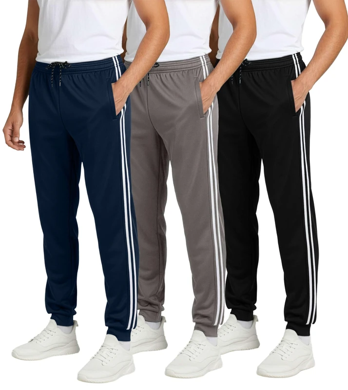 Real Essentials 3 Pack: Men's Tech Mesh Active Athletic Casual Jogger Sweatpants with Pockets(Available in Big & Tall), Set 5, Medium - Image 1