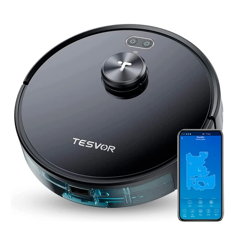 Tesvor S4 Robot Vacuum Cleaner with LiDAR Laser Navigation, Creating Accurate Virtual Parts Maps, 2200Pa, Battery Life Up to 120 Mins, Space Gray