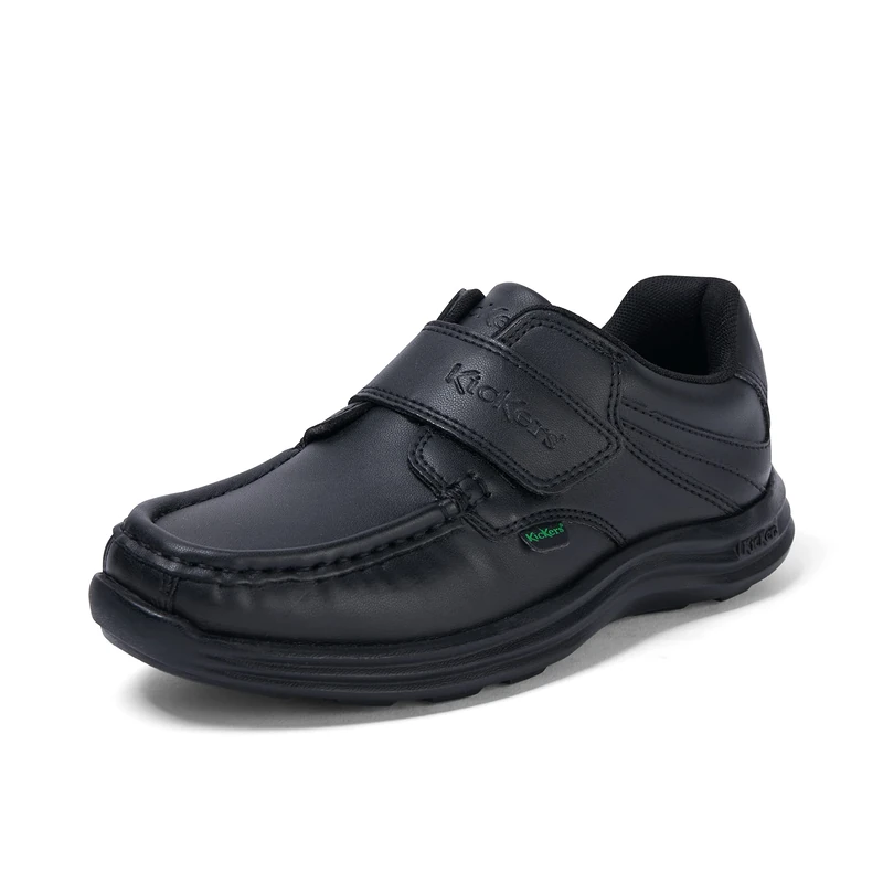 Kickers Unisex Kids Leather Alternative Reasan Single Strap Black School Shoes | Plant Based Material, Black, 11 UK Child