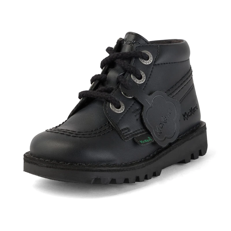 Kickers Unisex Kids Leather Alternative Kick Hi Classic Ankle Boots with Zip | Plant Based Material | Extra Comfortable | Added Durability | Premium Quality, Black, 5 UK Child