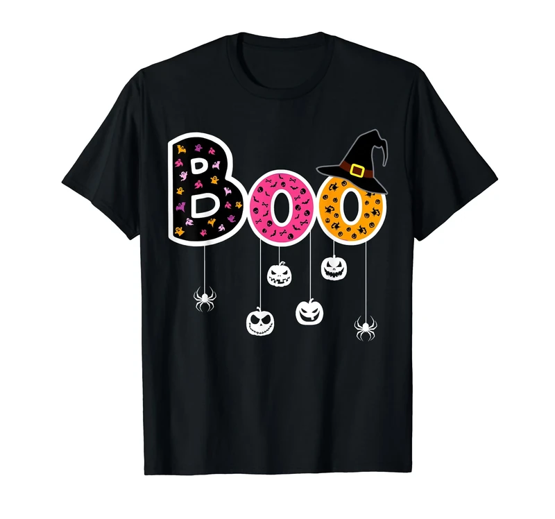 Boo With Spider and Witch Hat Halloween T-Shirt