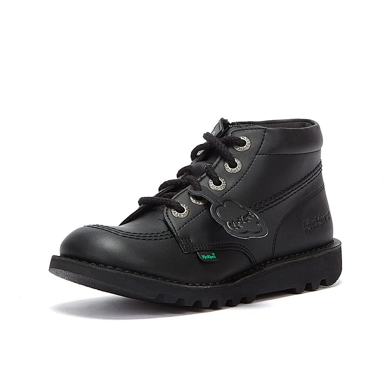 Kickers Junior Unisex Vegan Kick Hi Classic Ankle Boots with Zip | Plant Based Material | Extra Comfortable | Added Durability | Premium Quality, Vegan Black, 13 UK Child