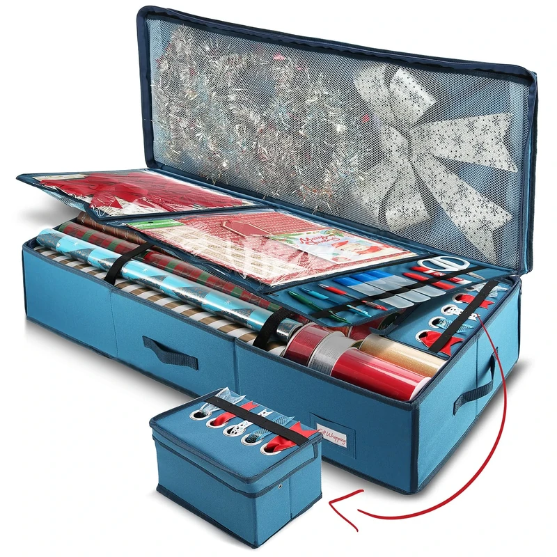 Hearth & Harbor Steel Gift Wrap Storage Organizer - Christmas Wrapping Paper Rolls & Accessories Under-Bed Storage Box