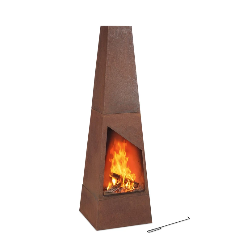 Relaxdays Terrace Oven, Outdoor Stove, Grill Function, H x W x D: 149 x 45 x 45 cm, Steel, Brown