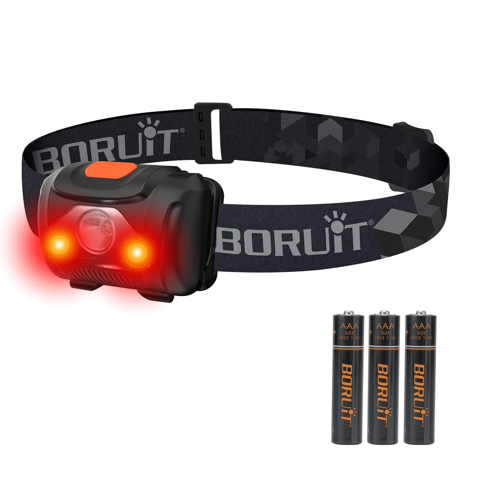 BORUIT LED Head Torch Red White Light, AAA Battery Powered Headtorch Super Bright, 4 Modes Headlamp for Kid Adult Camping Running Hiking Fishing, IPX4 Waterproof Headlight