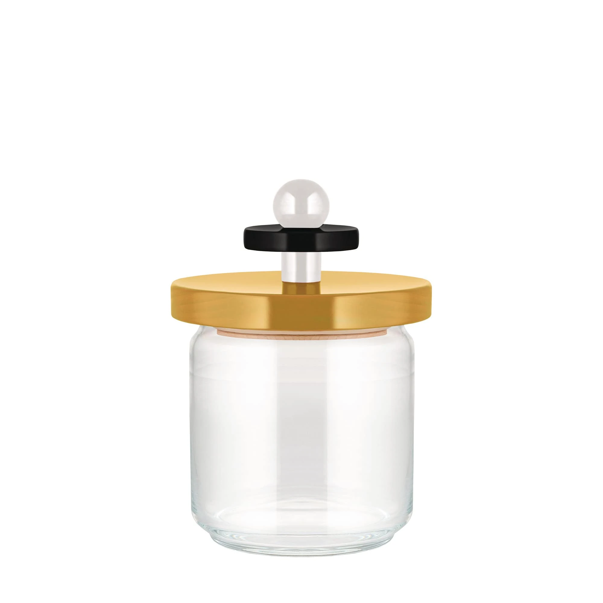 Alessi Mr. Sottsass I Suppose ES16 / 75 1- Design Hermetic Glass Jar with Beech Wood Lid, Yellow, Black and White