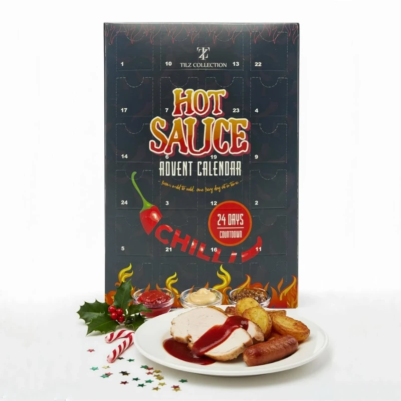 Hot Sauce Advent Calendar 2025-24 Days, Chilli Sauce, Hot Sauce Gift Set |Food Gifts For Men, Women, Christmas Gifts For Men, Women, Xmas Present, Vegan Christmas Food, BBQ, Habanero, Naga Jolokia.